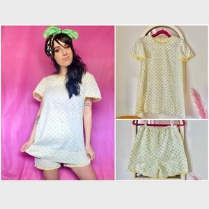 60s Floral Mini Dress & Shorts Set: Vintage Flutter Sleeve Lounge Pajamas